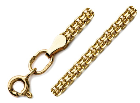 Цепь (браслет) золотая пустотелая плетения Якорная Бисмарк
