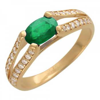 Кольцо золотое с изумрудами и бриллиантами 01К613396-2