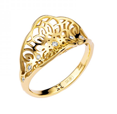 Кольцо из желтого золота с бриллиантами 01К637627