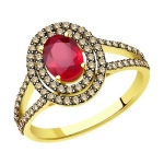 Кольцо из желтого золота с бриллиантами и рубином 9019006