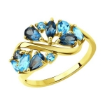 Кольцо из желтого золота с голубыми и синими топазами 714844-2