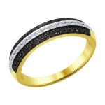 Кольцо из желтого золота с бесцветными и чёрными бриллиантами 7010041-2