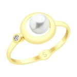 Кольцо из желтого золота с жемчугом и фианитом 791060-2