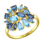 Кольцо из желтого золота с голубыми и синими топазами 714374-2
