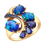 Кольцо из золота с синими корундами , опалами и фианитами 714783