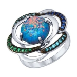 Кольцо из серебра с синим опалом и зелеными и синими фианитами 83010044