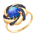 Кольцо из золота с синим опалом и синими фианитами 714813