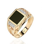 Перстень Печатка из желтого золота с агатом и фианитами 01Т4311712-1