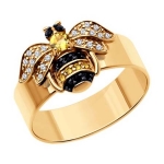 Кольцо золотое Пчела с бриллиантами и цитрином 71-00280